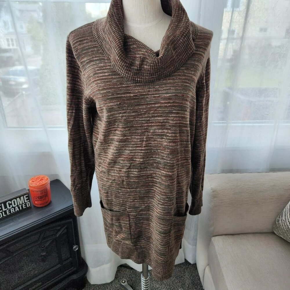 Eight Eight Eight Womens size Large Long Tunic Sweater Draped Neck w/ Pockets V5